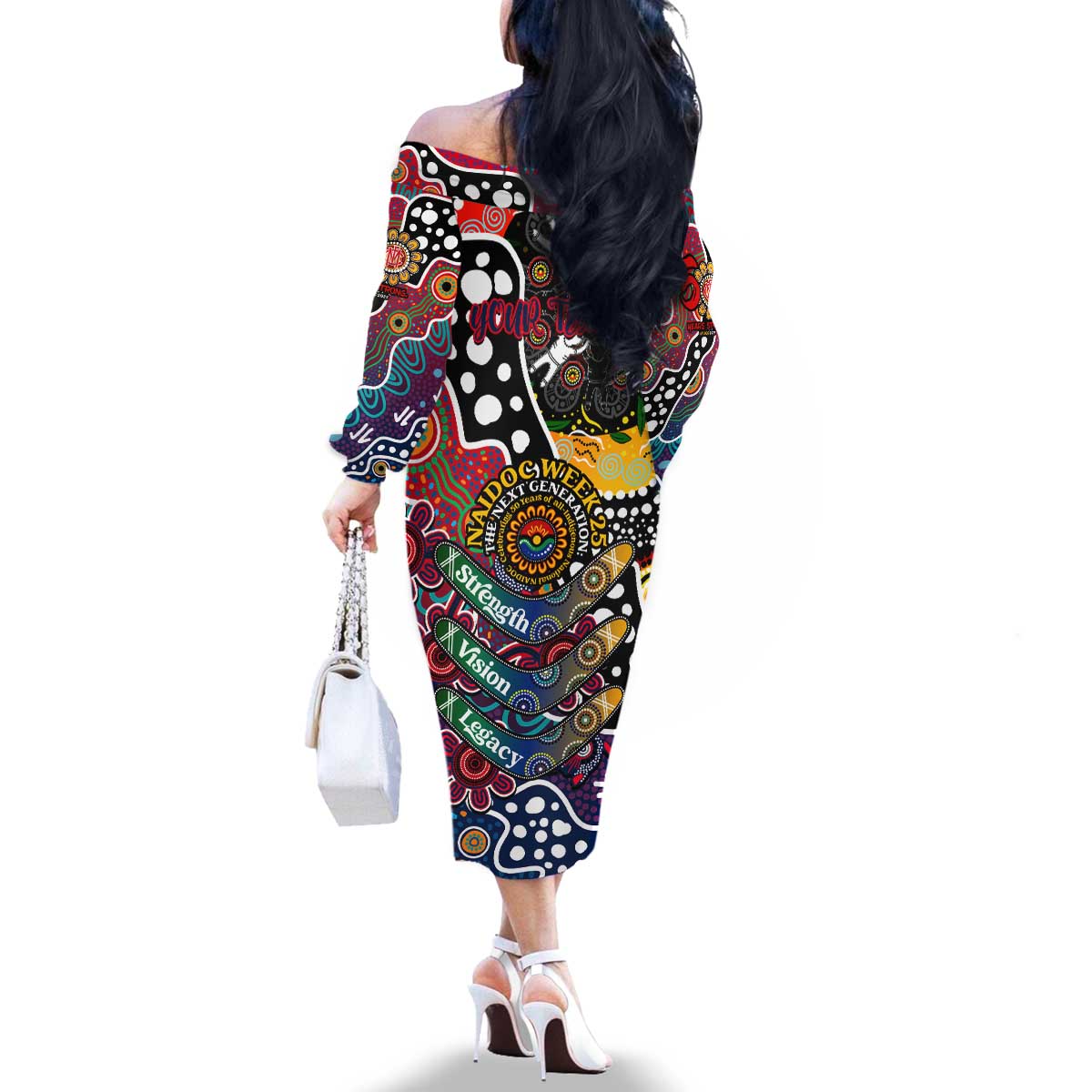Personalised Demons AFL Celebrating 50 Years of Naidoc Family Matching Off The Shoulder Long Sleeve Dress and Hawaiian Shirt NAIDOC Week 2025 Aboriginal