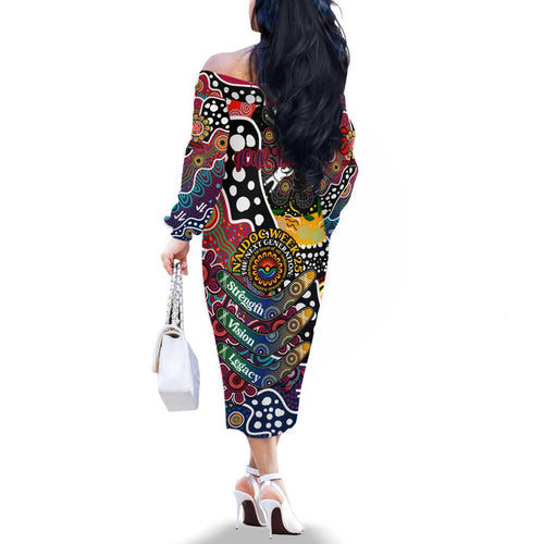 Personalised Demons AFL Celebrating 50 Years of Naidoc Family Matching Off The Shoulder Long Sleeve Dress and Hawaiian Shirt NAIDOC Week 2025 Aboriginal