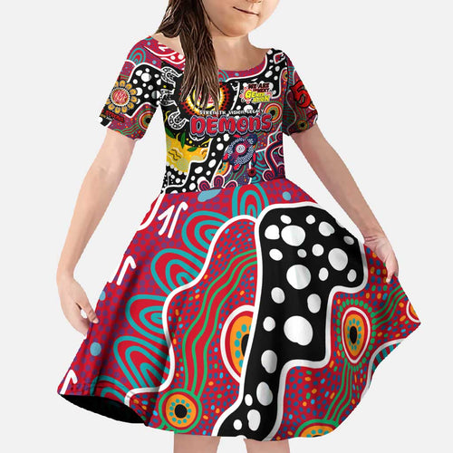 Personalised Demons AFL Celebrating 50 Years of Naidoc Family Matching Off Shoulder Maxi Dress and Hawaiian Shirt NAIDOC Week 2025 Aboriginal