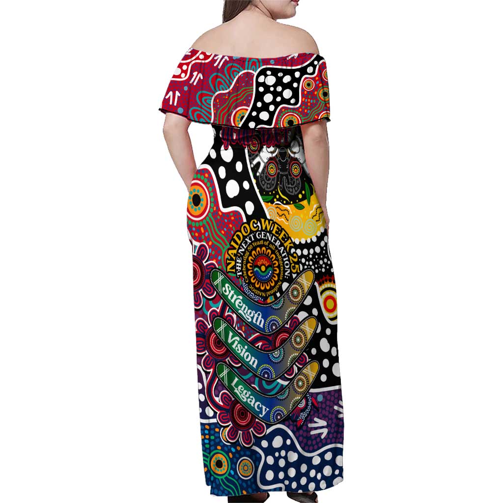 Personalised Demons AFL Celebrating 50 Years of Naidoc Family Matching Off Shoulder Maxi Dress and Hawaiian Shirt NAIDOC Week 2025 Aboriginal