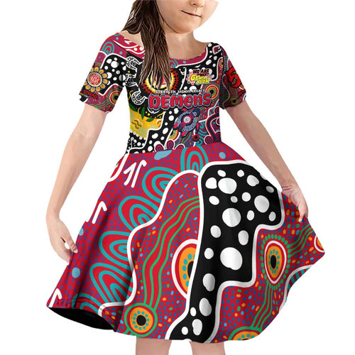 Personalised Demons AFL Celebrating 50 Years of Naidoc Family Matching Off Shoulder Short Dress and Hawaiian Shirt NAIDOC Week 2025 Aboriginal