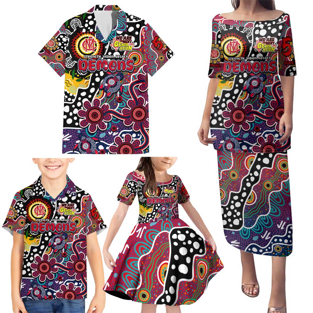 Personalised Demons AFL Celebrating 50 Years of Naidoc Family Matching Puletasi and Hawaiian Shirt NAIDOC Week 2025 Aboriginal