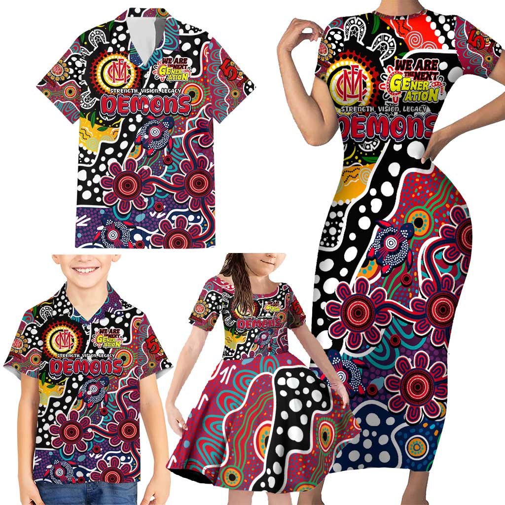 Personalised Demons AFL Celebrating 50 Years of Naidoc Family Matching Short Sleeve Bodycon Dress and Hawaiian Shirt NAIDOC Week 2025 Aboriginal