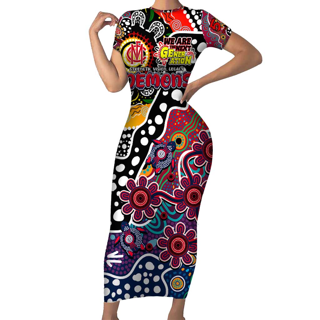 Personalised Demons AFL Celebrating 50 Years of Naidoc Family Matching Short Sleeve Bodycon Dress and Hawaiian Shirt NAIDOC Week 2025 Aboriginal