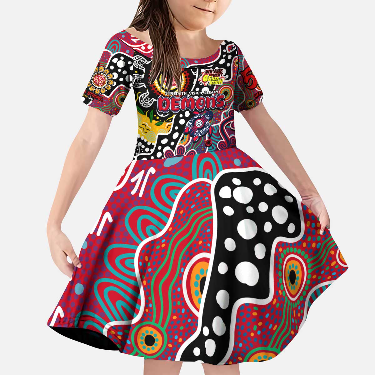 Personalised Demons AFL Celebrating 50 Years of Naidoc Kid Short Sleeve Dress NAIDOC Week 2025 Aboriginal
