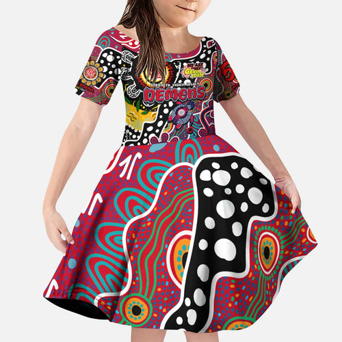 Personalised Demons AFL Celebrating 50 Years of Naidoc Kid Short Sleeve Dress NAIDOC Week 2025 Aboriginal