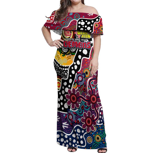 Personalised Demons AFL Celebrating 50 Years of Naidoc Off Shoulder Maxi Dress NAIDOC Week 2025 Aboriginal