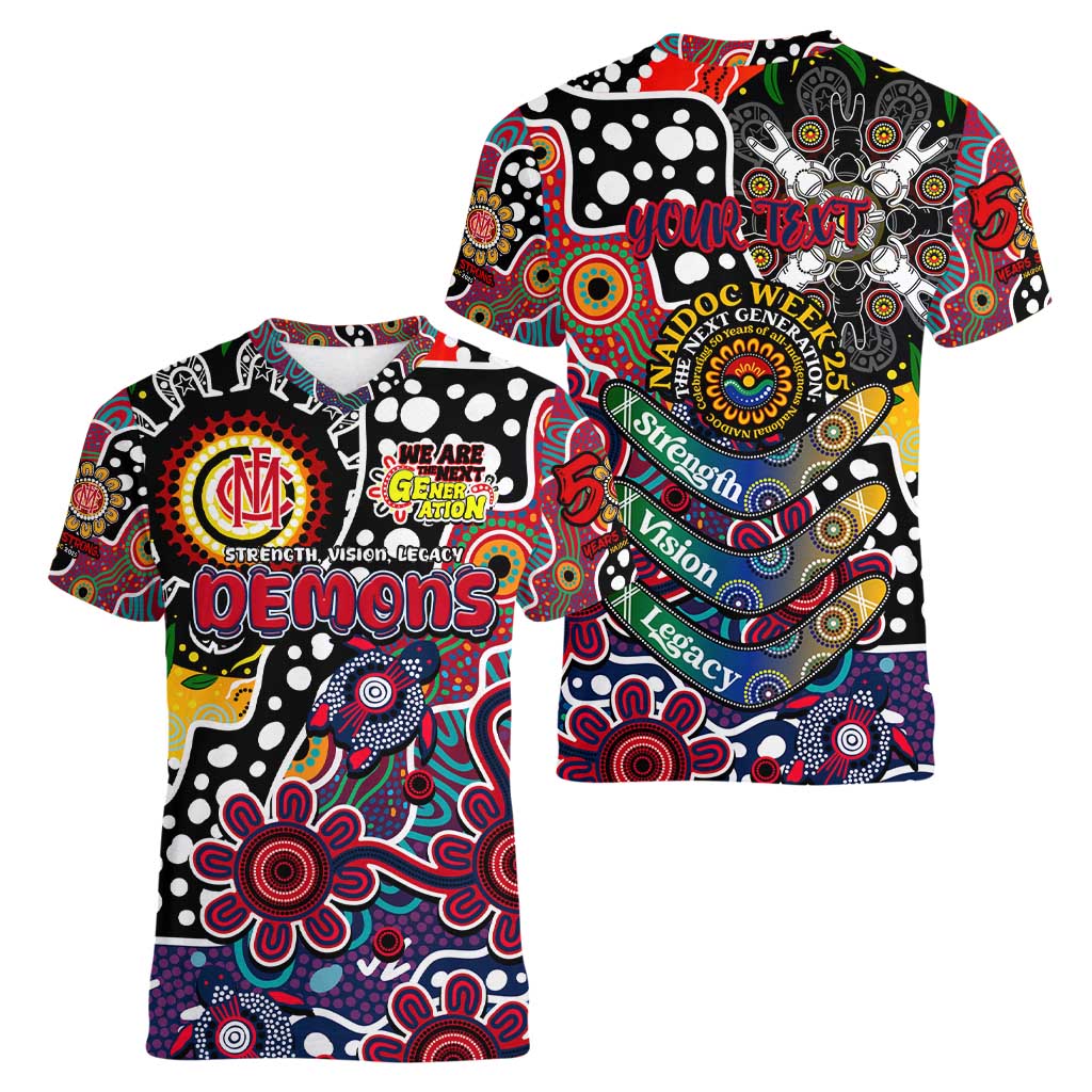 Personalised Demons AFL Celebrating 50 Years of Naidoc Women V-Neck T-Shirt NAIDOC Week 2025 Aboriginal
