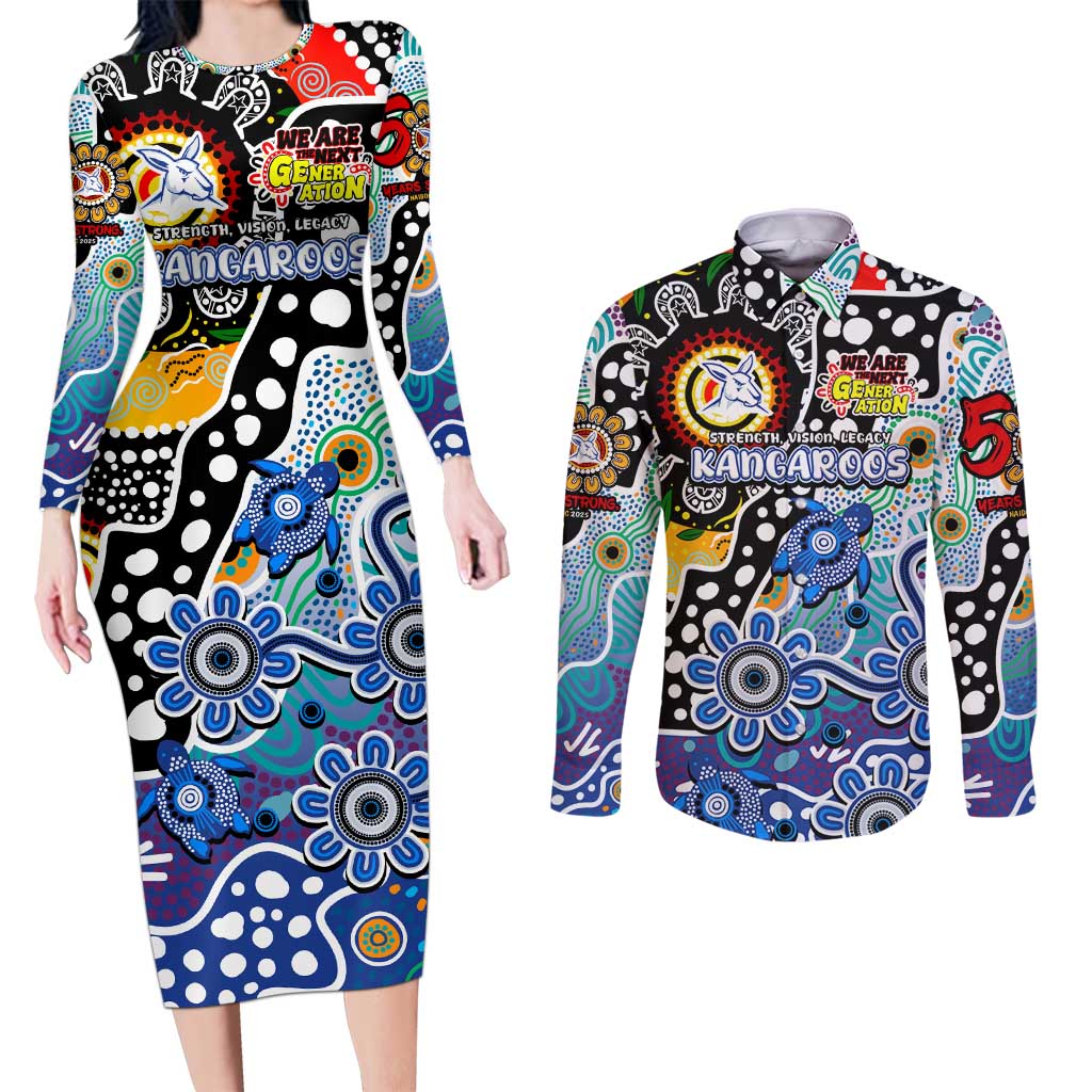 Personalised Kangaroos AFL Celebrating 50 Years of Naidoc Couples Matching Long Sleeve Bodycon Dress and Long Sleeve Button Shirt NAIDOC Week 2025 Aboriginal