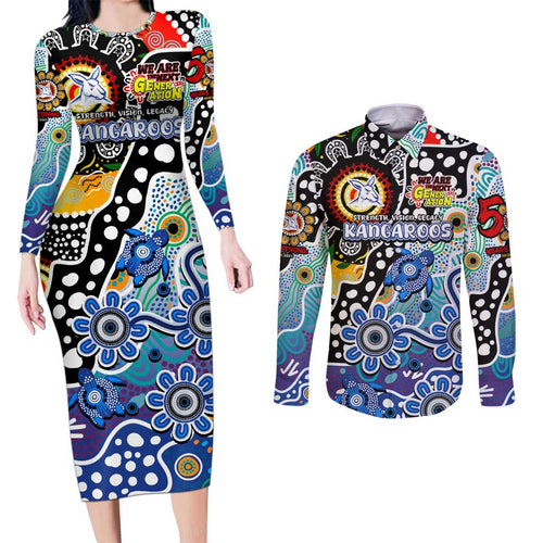 Personalised Kangaroos AFL Celebrating 50 Years of Naidoc Couples Matching Long Sleeve Bodycon Dress and Long Sleeve Button Shirt NAIDOC Week 2025 Aboriginal