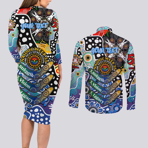 Personalised Kangaroos AFL Celebrating 50 Years of Naidoc Couples Matching Long Sleeve Bodycon Dress and Long Sleeve Button Shirt NAIDOC Week 2025 Aboriginal