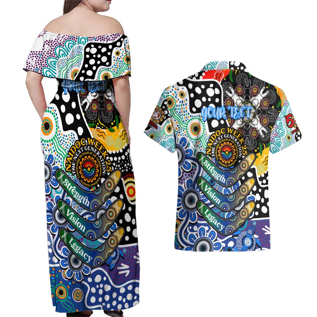 Personalised Kangaroos AFL Celebrating 50 Years of Naidoc Couples Matching Off Shoulder Maxi Dress and Hawaiian Shirt NAIDOC Week 2025 Aboriginal