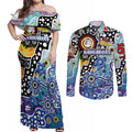 Personalised Kangaroos AFL Celebrating 50 Years of Naidoc Couples Matching Off Shoulder Maxi Dress and Long Sleeve Button Shirt NAIDOC Week 2025 Aboriginal