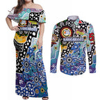 Personalised Kangaroos AFL Celebrating 50 Years of Naidoc Couples Matching Off Shoulder Maxi Dress and Long Sleeve Button Shirt NAIDOC Week 2025 Aboriginal