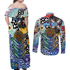 Personalised Kangaroos AFL Celebrating 50 Years of Naidoc Couples Matching Off Shoulder Maxi Dress and Long Sleeve Button Shirt NAIDOC Week 2025 Aboriginal