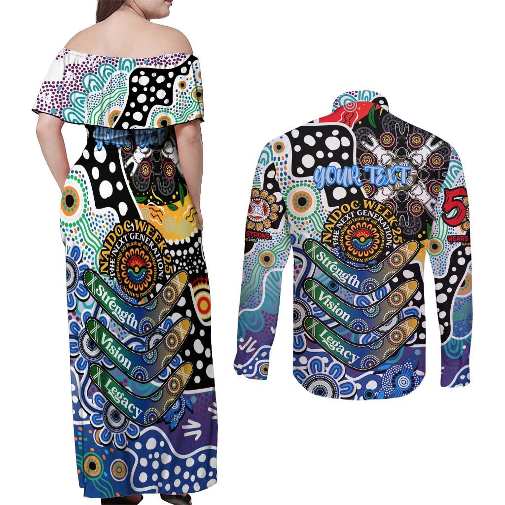 Personalised Kangaroos AFL Celebrating 50 Years of Naidoc Couples Matching Off Shoulder Maxi Dress and Long Sleeve Button Shirt NAIDOC Week 2025 Aboriginal