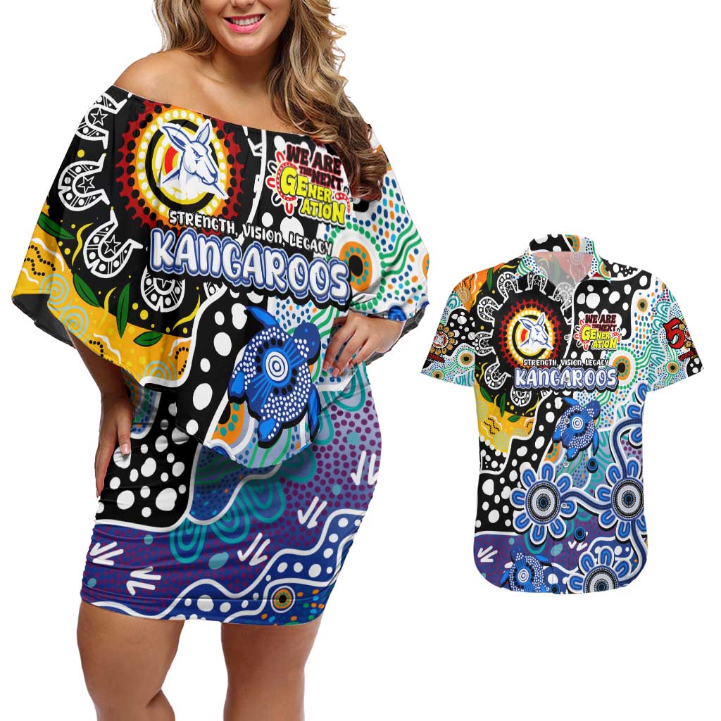 Personalised Kangaroos AFL Celebrating 50 Years of Naidoc Couples Matching Off Shoulder Short Dress and Hawaiian Shirt NAIDOC Week 2025 Aboriginal