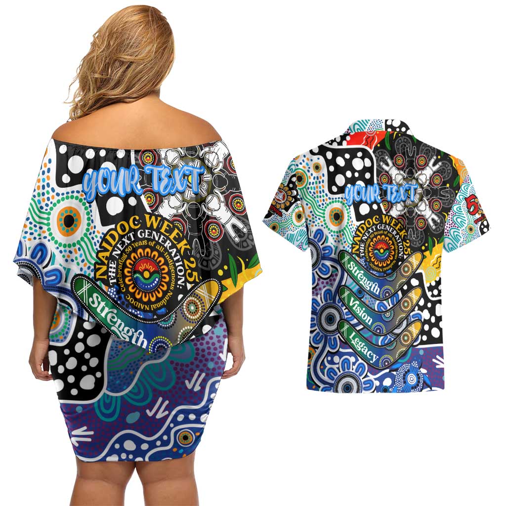 Personalised Kangaroos AFL Celebrating 50 Years of Naidoc Couples Matching Off Shoulder Short Dress and Hawaiian Shirt NAIDOC Week 2025 Aboriginal