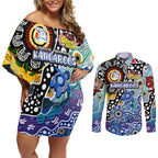 Personalised Kangaroos AFL Celebrating 50 Years of Naidoc Couples Matching Off Shoulder Short Dress and Long Sleeve Button Shirt NAIDOC Week 2025 Aboriginal