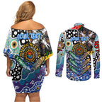 Personalised Kangaroos AFL Celebrating 50 Years of Naidoc Couples Matching Off Shoulder Short Dress and Long Sleeve Button Shirt NAIDOC Week 2025 Aboriginal