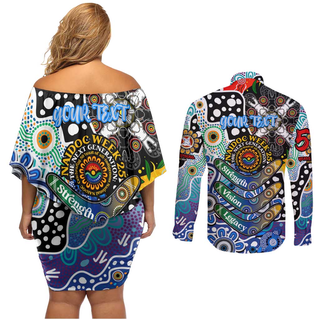 Personalised Kangaroos AFL Celebrating 50 Years of Naidoc Couples Matching Off Shoulder Short Dress and Long Sleeve Button Shirt NAIDOC Week 2025 Aboriginal