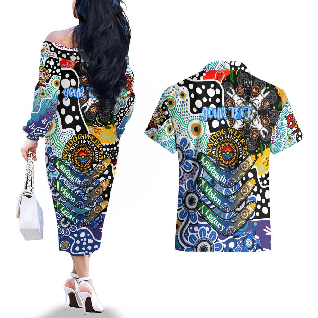 Personalised Kangaroos AFL Celebrating 50 Years of Naidoc Couples Matching Off The Shoulder Long Sleeve Dress and Hawaiian Shirt NAIDOC Week 2025 Aboriginal