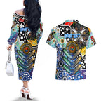 Personalised Kangaroos AFL Celebrating 50 Years of Naidoc Couples Matching Off The Shoulder Long Sleeve Dress and Hawaiian Shirt NAIDOC Week 2025 Aboriginal