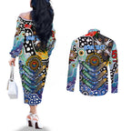 Personalised Kangaroos AFL Celebrating 50 Years of Naidoc Couples Matching Off The Shoulder Long Sleeve Dress and Long Sleeve Button Shirt NAIDOC Week 2025 Aboriginal