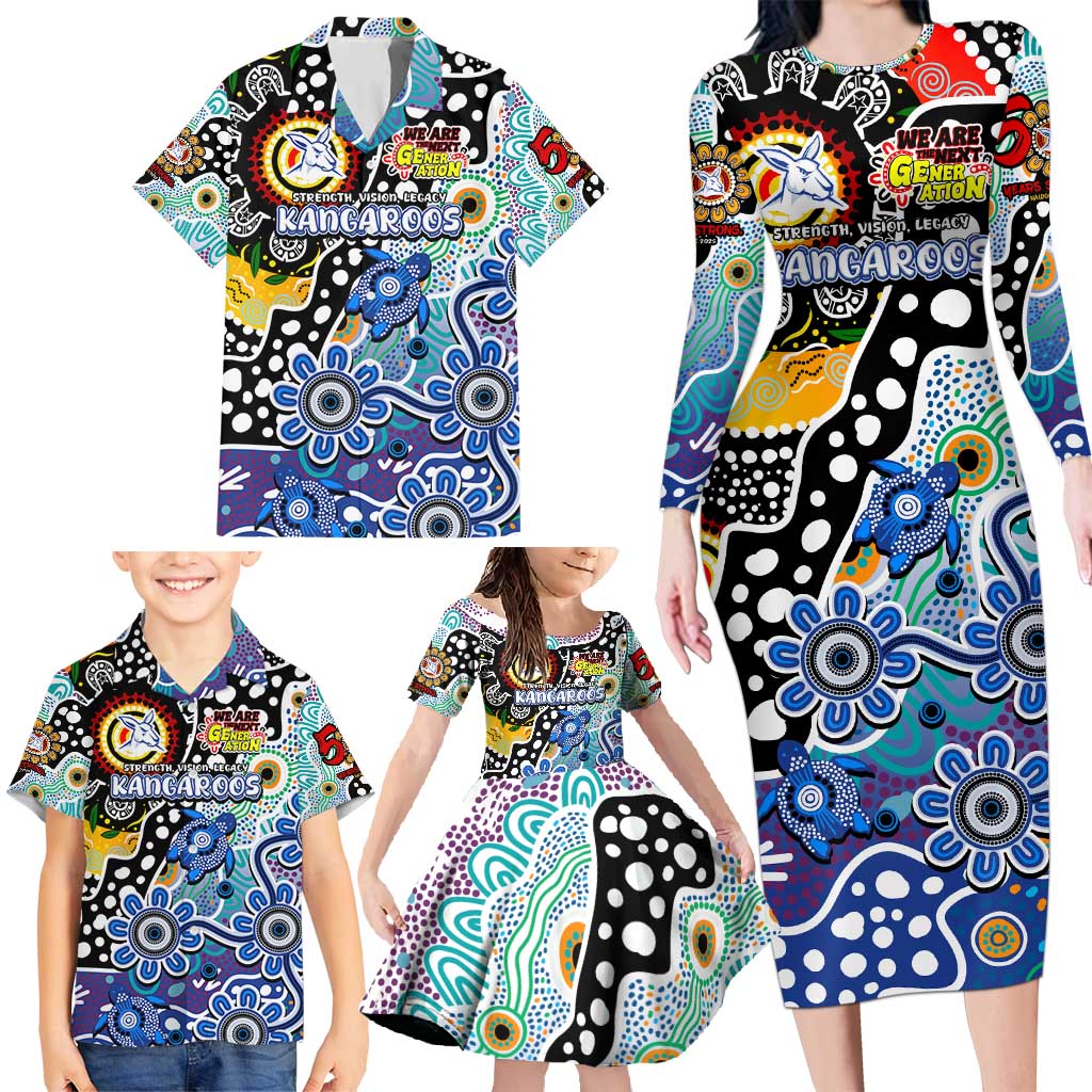 Personalised Kangaroos AFL Celebrating 50 Years of Naidoc Family Matching Long Sleeve Bodycon Dress and Hawaiian Shirt NAIDOC Week 2025 Aboriginal