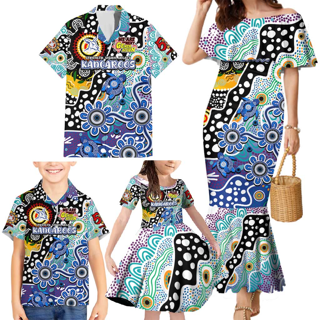 Personalised Kangaroos AFL Celebrating 50 Years of Naidoc Family Matching Mermaid Dress and Hawaiian Shirt NAIDOC Week 2025 Aboriginal