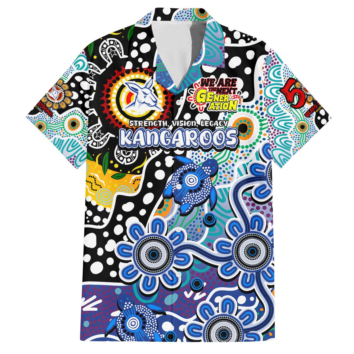 Personalised Kangaroos AFL Celebrating 50 Years of Naidoc Family Matching Off The Shoulder Long Sleeve Dress and Hawaiian Shirt NAIDOC Week 2025 Aboriginal