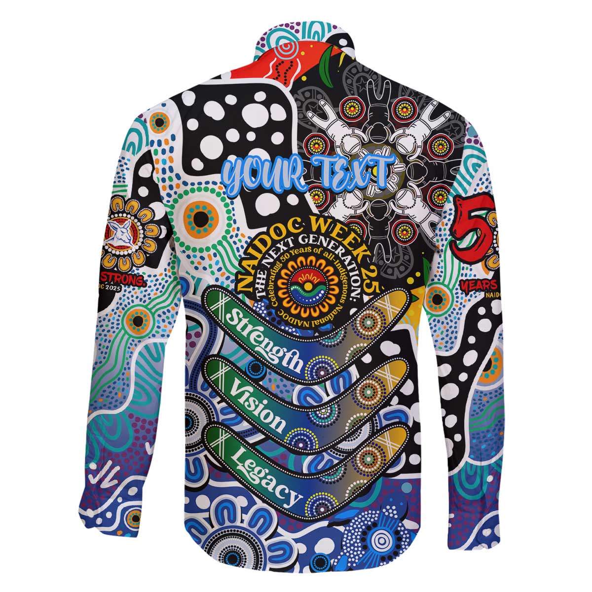 Personalised Kangaroos AFL Celebrating 50 Years of Naidoc Family Matching Off The Shoulder Long Sleeve Dress and Hawaiian Shirt NAIDOC Week 2025 Aboriginal