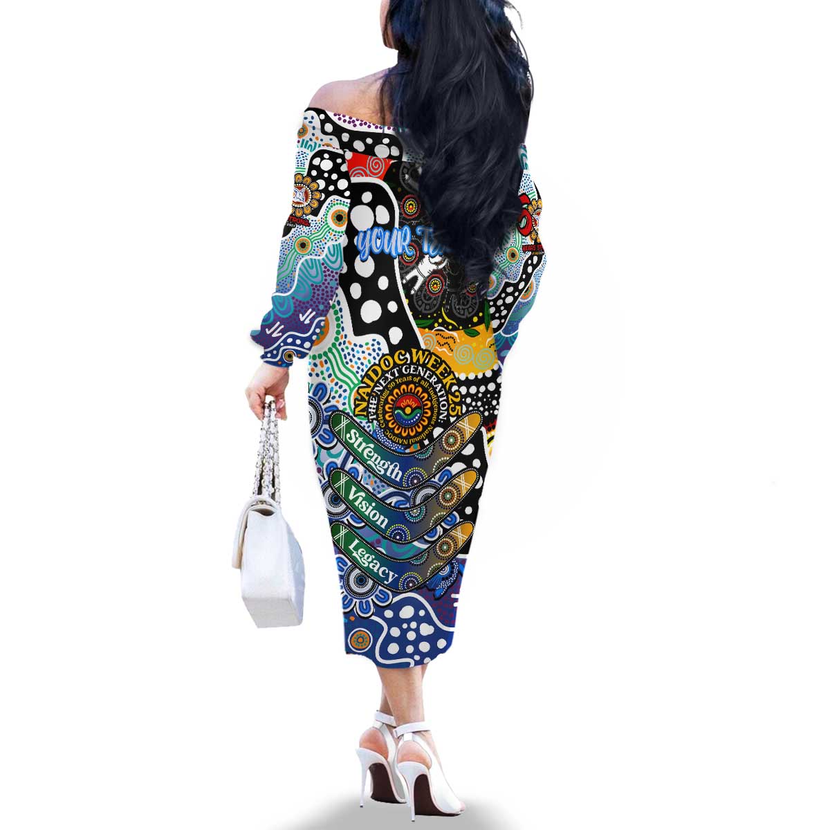 Personalised Kangaroos AFL Celebrating 50 Years of Naidoc Family Matching Off The Shoulder Long Sleeve Dress and Hawaiian Shirt NAIDOC Week 2025 Aboriginal