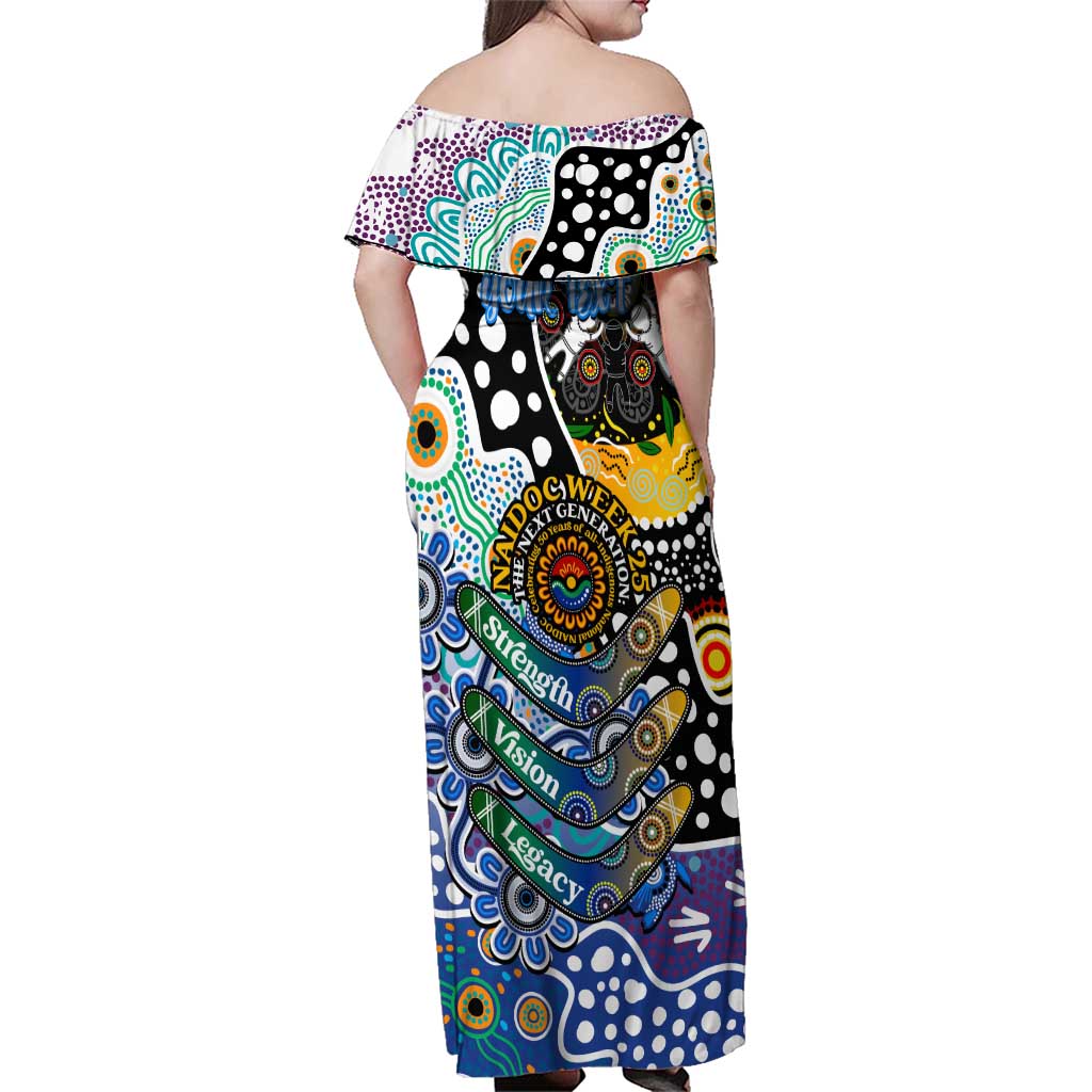 Personalised Kangaroos AFL Celebrating 50 Years of Naidoc Family Matching Off Shoulder Maxi Dress and Hawaiian Shirt NAIDOC Week 2025 Aboriginal