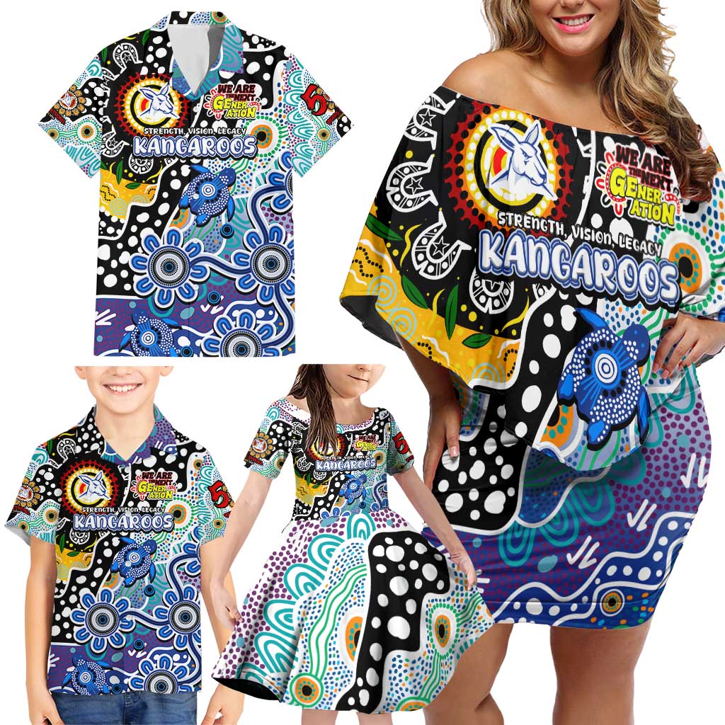 Personalised Kangaroos AFL Celebrating 50 Years of Naidoc Family Matching Off Shoulder Short Dress and Hawaiian Shirt NAIDOC Week 2025 Aboriginal