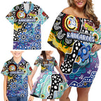Personalised Kangaroos AFL Celebrating 50 Years of Naidoc Family Matching Off Shoulder Short Dress and Hawaiian Shirt NAIDOC Week 2025 Aboriginal