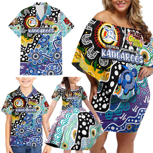 Personalised Kangaroos AFL Celebrating 50 Years of Naidoc Family Matching Off Shoulder Short Dress and Hawaiian Shirt NAIDOC Week 2025 Aboriginal