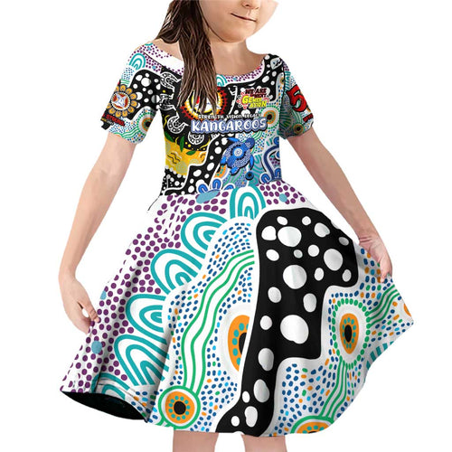 Personalised Kangaroos AFL Celebrating 50 Years of Naidoc Family Matching Off Shoulder Short Dress and Hawaiian Shirt NAIDOC Week 2025 Aboriginal