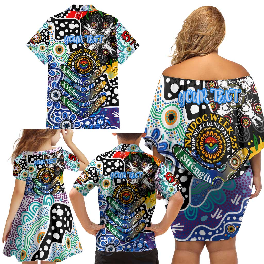 Personalised Kangaroos AFL Celebrating 50 Years of Naidoc Family Matching Off Shoulder Short Dress and Hawaiian Shirt NAIDOC Week 2025 Aboriginal