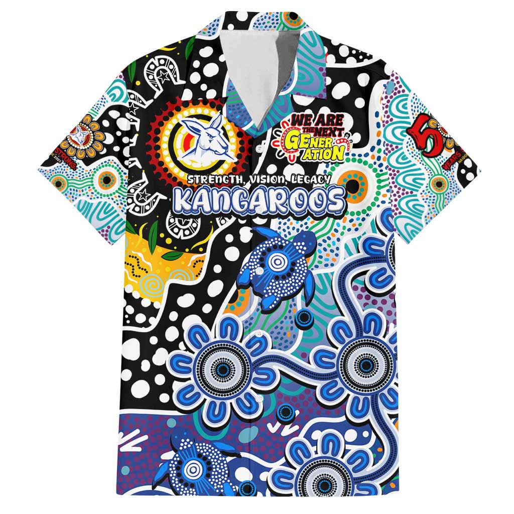Personalised Kangaroos AFL Celebrating 50 Years of Naidoc Family Matching Off Shoulder Short Dress and Hawaiian Shirt NAIDOC Week 2025 Aboriginal