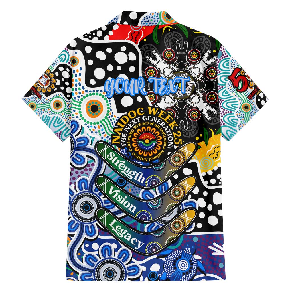 Personalised Kangaroos AFL Celebrating 50 Years of Naidoc Family Matching Off Shoulder Short Dress and Hawaiian Shirt NAIDOC Week 2025 Aboriginal