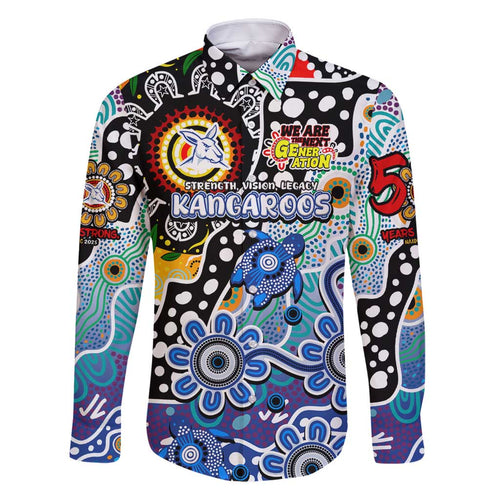 Personalised Kangaroos AFL Celebrating 50 Years of Naidoc Family Matching Off Shoulder Short Dress and Hawaiian Shirt NAIDOC Week 2025 Aboriginal
