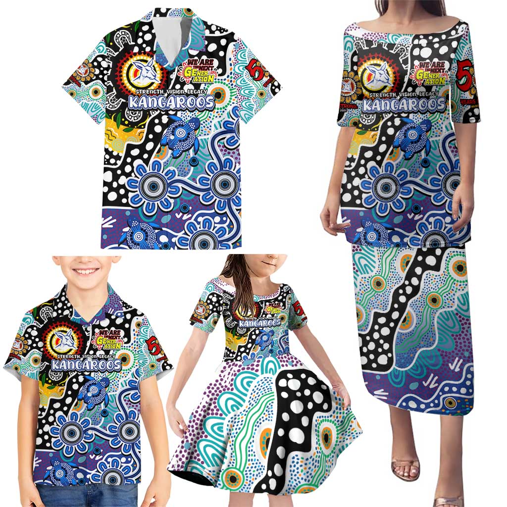 Personalised Kangaroos AFL Celebrating 50 Years of Naidoc Family Matching Puletasi and Hawaiian Shirt NAIDOC Week 2025 Aboriginal