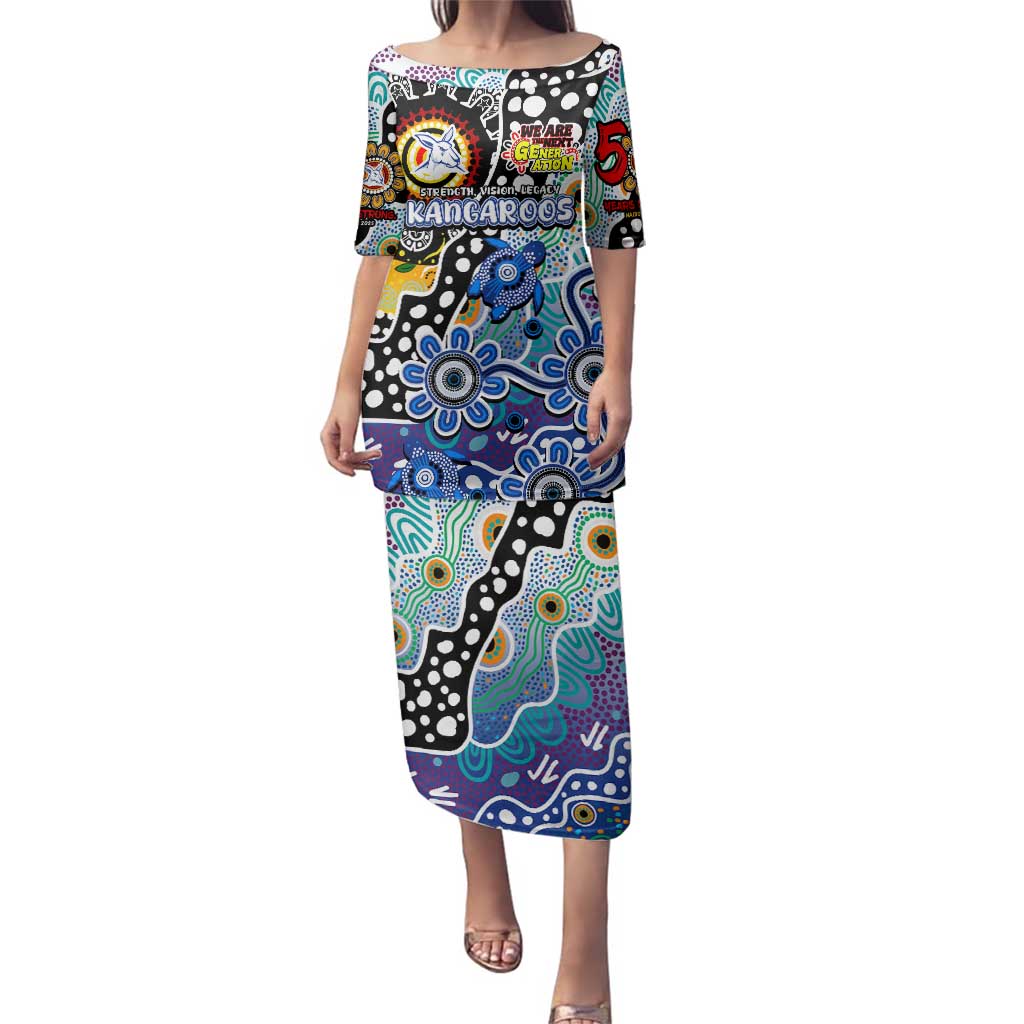 Personalised Kangaroos AFL Celebrating 50 Years of Naidoc Family Matching Puletasi and Hawaiian Shirt NAIDOC Week 2025 Aboriginal