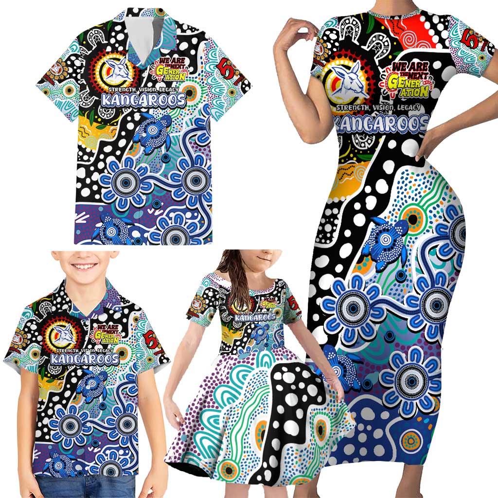 Personalised Kangaroos AFL Celebrating 50 Years of Naidoc Family Matching Short Sleeve Bodycon Dress and Hawaiian Shirt NAIDOC Week 2025 Aboriginal