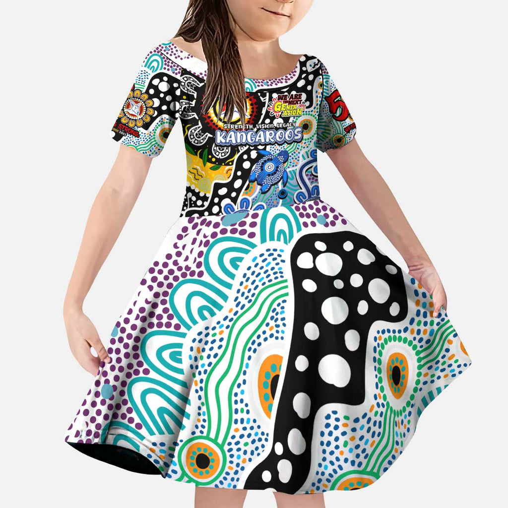 Personalised Kangaroos AFL Celebrating 50 Years of Naidoc Kid Short Sleeve Dress NAIDOC Week 2025 Aboriginal