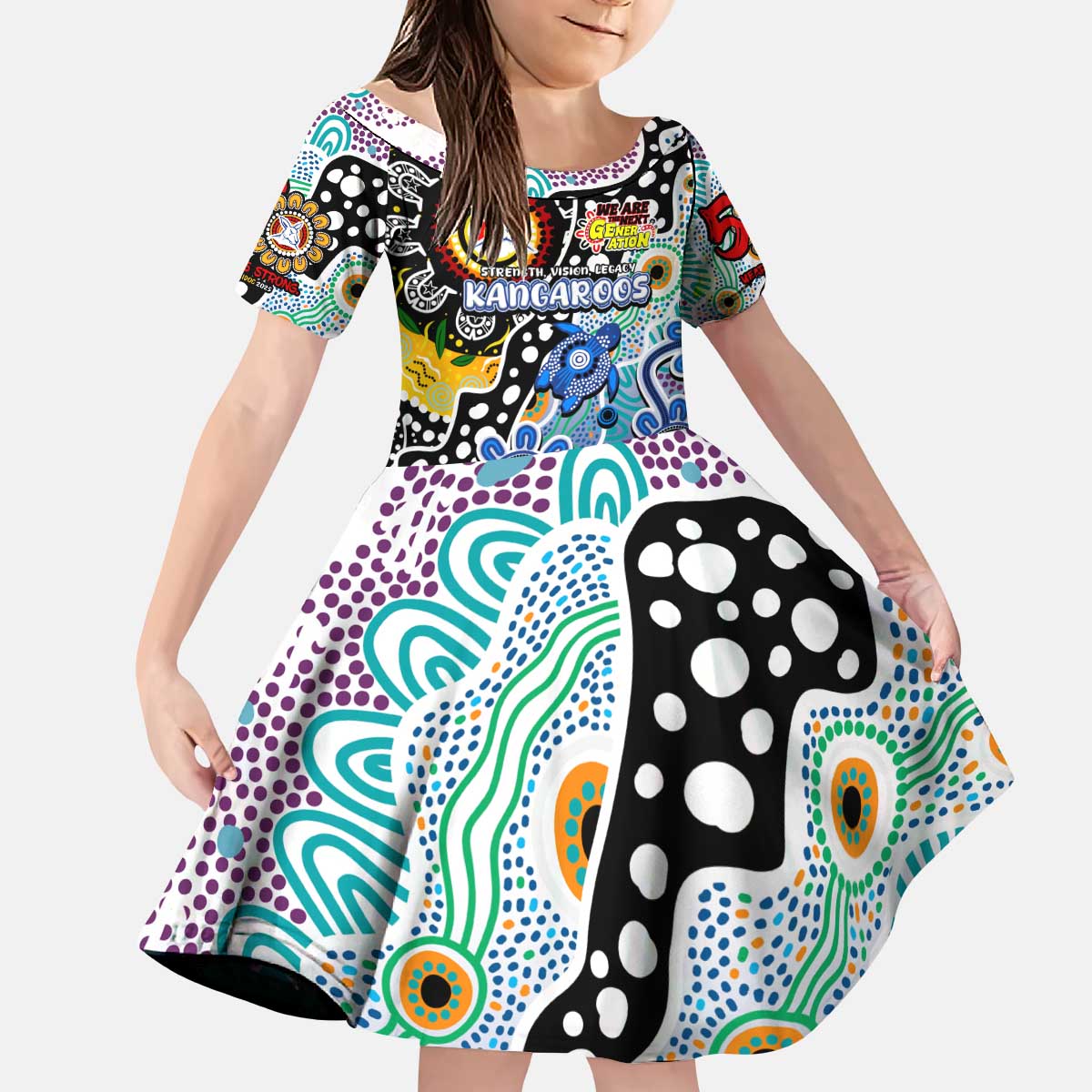 Personalised Kangaroos AFL Celebrating 50 Years of Naidoc Kid Short Sleeve Dress NAIDOC Week 2025 Aboriginal