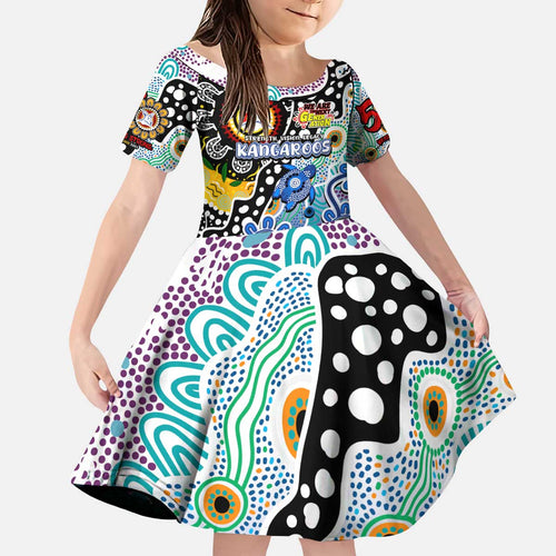 Personalised Kangaroos AFL Celebrating 50 Years of Naidoc Kid Short Sleeve Dress NAIDOC Week 2025 Aboriginal