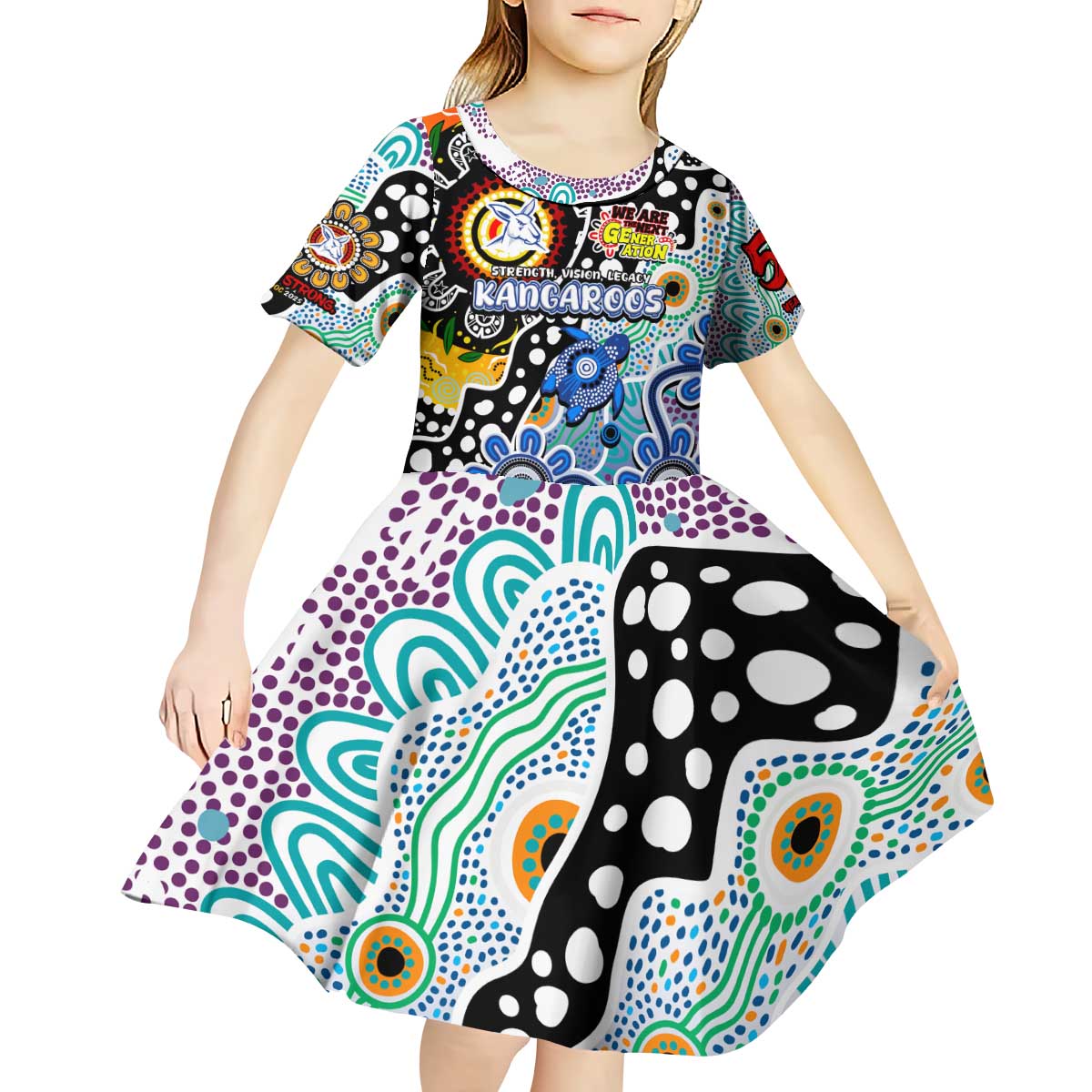 Personalised Kangaroos AFL Celebrating 50 Years of Naidoc Kid Short Sleeve Dress NAIDOC Week 2025 Aboriginal