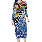 Personalised Kangaroos AFL Celebrating 50 Years of Naidoc Long Sleeve Bodycon Dress NAIDOC Week 2025 Aboriginal